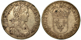 FRANCIA. Louis XIV, 1643-1715. Ecu 1652 A. Busto d. R/ Stemma coronato. KM# 155.1. Arg. g. 27,42. BB