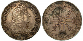 FRANCIA. Louis XIV, 1643-1715. Ecu 1690 A. Busto d. R/ Croce coronata. BB. KM# 275.1 Arg. g. 26,75. BB. Con cartellino J. Florange.