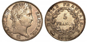 FRANCIA. Napoleon I, 1801-1815. 5 Francs 1810, zecca di Rouen. Testa a d. R/ Valore in due righe entro corona di alloro. KM# 694.2. Arg. g. 25,07. BB+...