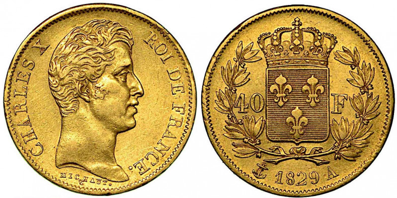 FRANCIA. Charles X, 1824-1830 . 40 Francs 1829, zecca di Parigi. Testa a d. R/ S...