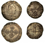 FRANCIA. Lotto di due monete. Henri III, 1574-1589. Franc 1576 (g. 14,12. MB/BB) - Quart d'ecu 1589 (g. 9,67. MB).. Esemplari in argento.