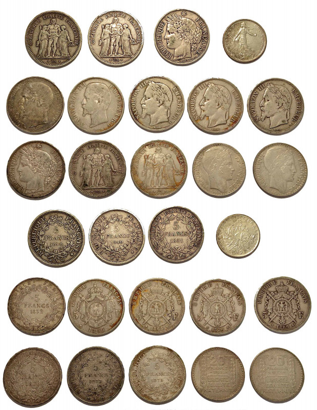 FRANCIA. Lotto di quattordici monete. Deuxieme Republique - Napoleon III - Trois...