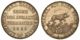 GERMANIA - ANHALT. Alexander Karl, 1834-1863. Thaler 1855. Legenda e data in quattro righe. R/ Orso coronato. KM# 84, DAV. 504. Arg. g. 22,28. BB/SPL...
