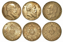 GERMANIA-BADEN. Lotto di tre monete. 5 Mark 1902 (SPL/q.FDC) - 1907 (q.SPL) - 1913 (BB/SPL-colpi).. Esemplari in argento.