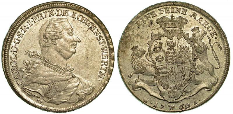 GERMANIA - LOWENSTEIN. Karl Thomas, 1735-1789. Thaler 1769. Busto a d. R/ Stemma...