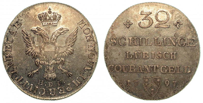 GERMANIA - LUBECK. Friedrich II, 1756-1785. 32 Schilling 1797. Aquila bicipite c...