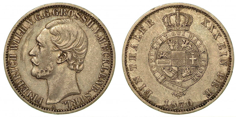 GERMANIA - MECKLEMBURG-SCHWERIN. Friedrich Wilhelm, 1860-1904. Thaler 1870. Test...