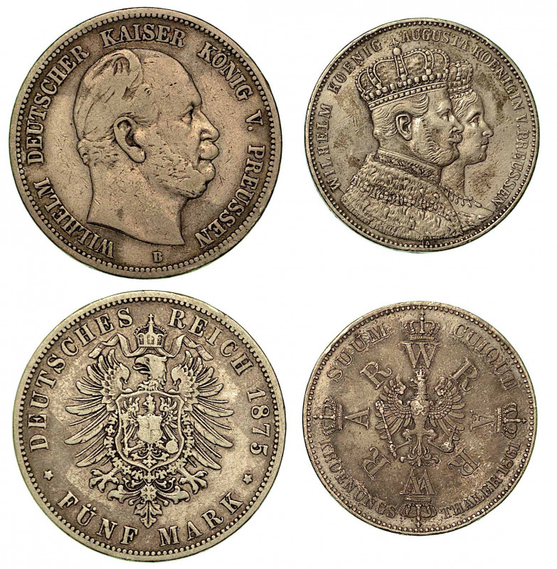 GERMANIA - PRUSSIA. Lotto di due monete. Wilhelm I, 1861-1888. Thaler 1861 (BB-c...