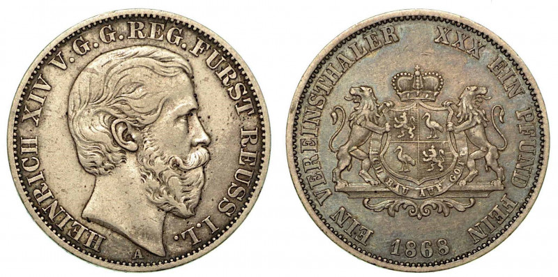 GERMANIA - REUSS - SCHLEIZ. Heinrich XIV, 1867-1913. Thaler 1868. Testa a d. R/ ...