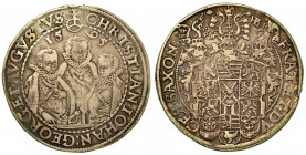 GERMANIA - SASSONIA ALBERTINA. Christian II, Johann George e August, 1591-1611. Thaler 1595. Busti frontali. R/ Stemma. DAV. 9820. Arg. g. 28,94. MB/B...