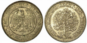 GERMANIA - REPUBBLICA DI WEIMAR, 1919-1933. 5 Reichsmark 1927F. Aquila. R/ Albero. KM# 56. Arg. g. 24,99. q.SPL