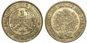 GERMANIA - REPUBBLICA DI WEIMAR, 1919-1933. 5 Reichsmark 1929F. Aquila. R/ Albero. KM# 56. Arg. g. 25,25. SPL