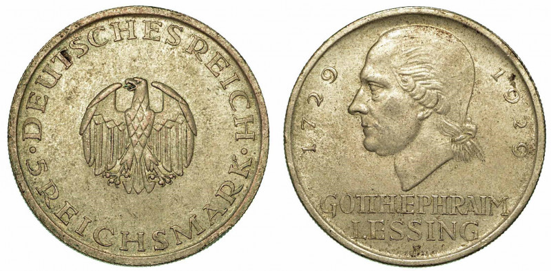 GERMANIA - REPUBBLICA DI WEIMAR, 1919-1933. 5 Reichsmark 1929F. Aquila. R/ Testa...