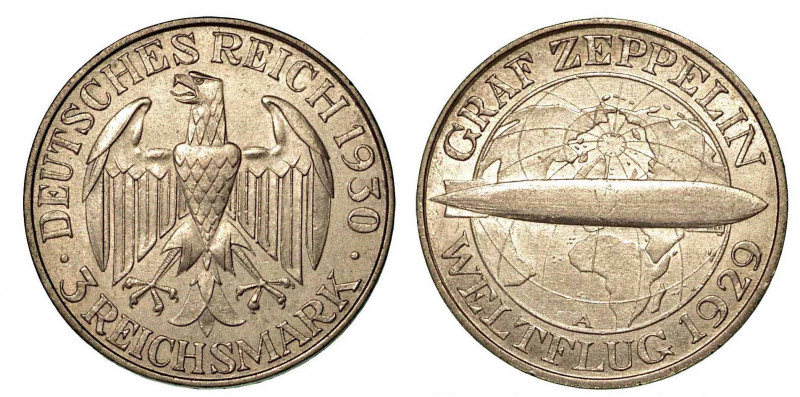 GERMANIA - REPUBBLICA DI WEIMAR, 1919-1933. 3 Reichsmark 1930, zecca di Berlino....