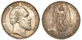 GERMANIA - WURTTEMBERG. Karl I, 1864-1891. Thaler 1870-1871 (vittoria nella guerra franco-prussiana). Testa a d. R/ Vittoria su cannoni e bandiere. KM...