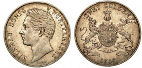 GERMANIA - WURTTEMBERG. Wilhelm I, 1816-1864. 2 Gulden 1847. Testa a s. R/ Stemma coronato. KM# 595. Arg. g. 21,09. BB