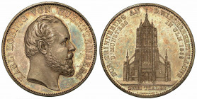 GERMANIA - WURTTEMBERG. Wilhelm II, 1891-1918. 2 Thaler 1869, zecca di Berlino. Testa a d. R/ Cattedrale di Ulm. KM# 618. Arg. g. 37,11. SPL