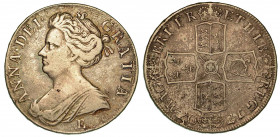 GRAN BRETAGNA. Anne, 1702-1714. AR Crown 1707. Busto a s. R/ Croce coronata. KM# 519.3. Arg. g. 29,65. q.MB. Piccolo colpo.
