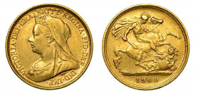 GRAN BRETAGNA. Victoria, 1837-1901. 1/2 Sovereign 1900, zecca di Sydney. Busto velato a s. R/ San Giorgio che uccide drago. Friedberg 27. Oro. g. 3,95...
