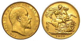 GRAN BRETAGNA. Edward VII, 1901-1910. Sovereign 1910, zecca di Ottawa. Testa a d. R/ San Giorgio che uccide il drago. Friedberg 1. Oro. g. 7,95. SPL