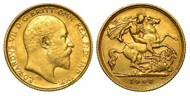 GRAN BRETAGNA. Edward VII, 1901-1910. 1/2 Sovereign 1908, zecca di Sydney. Testa a d. R/ San Giorgio che uccide il drago. Friedberg 35. Oro. g. 3,95. ...