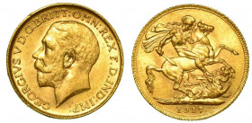 GRAN BRETAGNA. George V, 1910-1936. Sovereign 1917, zecca di Ottawa. Testa a s. R/ San Giorgio che uccide il drago. Friedberg 2. Oro. g. 7,97. SPL