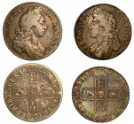 GRAN BRETAGNA. Lotto di due monete. James II, 1685-1688. AR Crown 1688 (B/MB). William III, 1694-1702. AR Crown 1696 (B). KM# 463-486.. Esemplari in a...