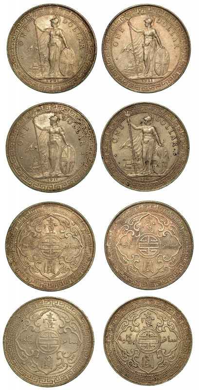 GRAN BRETAGNA. Lotto di quattro monete. Dollaro per l'oriente 1901 (SPL-cartelli...