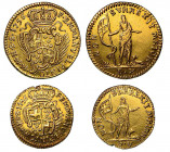 MALTA. Lotto di due monete. Emanuel Pinto, 1741-1773. 10 e 5 Scudi 1756, Valletta. Stemma coronato. R/ Giovanni Battista regge stendardo; sulla d., ag...