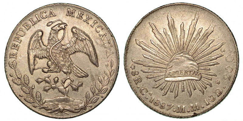 MESSICO. Repubblica Messicana. 8 Reales 1887, zecca di Chihuahua. Aquila con ser...