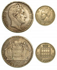 MONACO. Lotto di due monete. Honore V, 1819-1841. 5 Francs 1837. Testa a d. R/ Stemma coronato. KM# 96. BB. Con cartellino Michele Baranowsky. Ranieri...