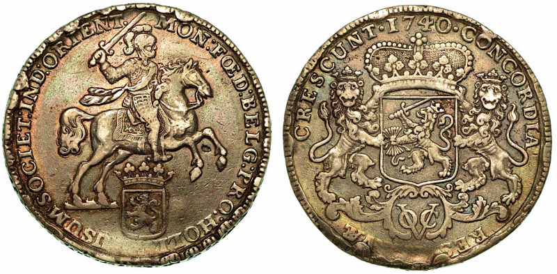 PAESI BASSI - INDIE ORIENTALI, 1650-1688. Ducatone 1740. Cavaliere d. R/ Stemma ...