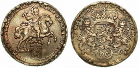 PAESI BASSI - INDIE ORIENTALI, 1650-1688. Ducatone 1740. Cavaliere d. R/ Stemma coronato. KM# 71, DAV. 1831. Arg. g. 32,04. BB. Raro.

Bordo ritocca...