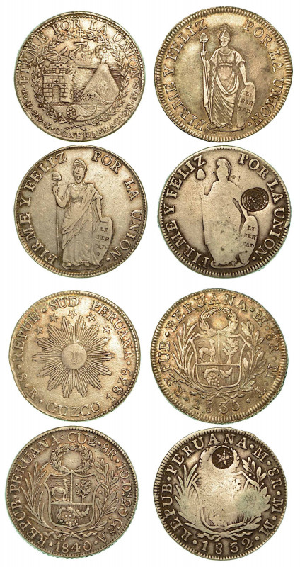 PERÙ. Lotto di quattro monete. 8 Reales 1832 (MB-contromarcato) - 1835 (MB/BB) -...