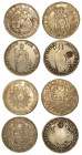 PERÙ. Lotto di quattro monete. 8 Reales 1832 (MB-contromarcato) - 1835 (MB/BB) - 1839 (MB/BB) - 1840 (BB). KM# 142.3-170.4.. Esemplari in argento.