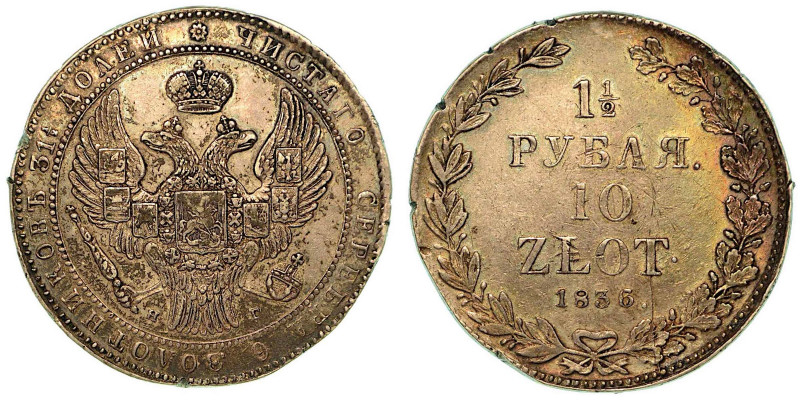 POLONIA. Nicolas I, 1825-1855. 10 Zlotych 1836. Aquila bicipite coronata. R/ Val...