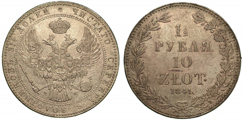 POLONIA. Nicolas I, 1825-1855. 10 Zlotych 1841. Aquila bicipite coronata. R/ Val...