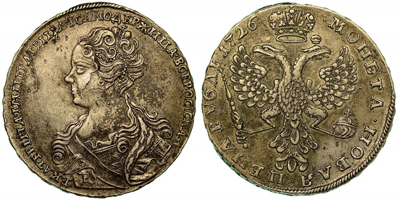RUSSIA. Katerina I, 1725-1727. Rublo 1726. Busto a s. R/ Aquila bicipite coronat...