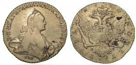 RUSSIA. Katerina II, 1762-1796. Rublo 1770. Busto a d. R/ Aquila bicipite coronata. KM# 67.a.2. Arg. g. 23,28. MB/BB