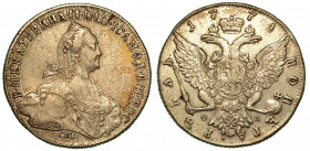 RUSSIA. Katerina II, 1762-1796. Rublo 1774. Busto a d. R/ Aquila bicipite coronata. KM# 67.a.2. Arg. g. 24,46. MB/BB

Con cartellino Oscar Rinaldi.