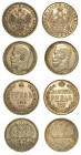 RUSSIA. Lotto di quattro monete. Rublo 1841 (SPL) - 1878 (BB) - 1896 (BB/q.SPL-cartellino Oscar Rinaldi) - 1898 (MB). KM# 168.1 - Y# 25. - Y# 59.3.. E...