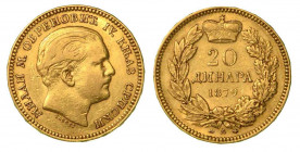 SERBIA. Milan Obrenovic IV, 1854-1901. 20 Dinara 1882, zecca di Vienna. Busto a d. R/ Valore e data entro corona di alloro e quercia. KM# 17.1. Fr. 4....