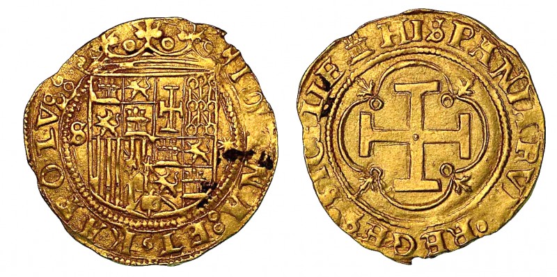 SPAGNA. Juana "La pazza" e Carlos V , 1504-1516. Escudo, zecca di Siviglia. Stem...