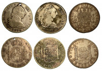 SPAGNA. Lotto di tre monete. Carlos III, 1760-1888. Messico, 8 Reales 1771 (q.BB) - Guatemala, 8 Reales 1772 (B/MB-forata) - Bolivia, 8 Reales 1788 (B...