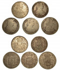SPAGNA. Lotto di cinque monete. Carlos IV, 1788-1808. 8 Reales. Varie zecche. Conservazioni di quattro esemplari da B a B/MB + un esemplare q.SPL (179...