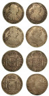 SPAGNA. Lotto di quattro monete. Carlos IV, 1788-1808. 8 Reales. Varie zecche. Conservazioni da B/MB a MB.. Esemplari in argento.