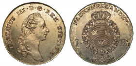 SVEZIA. Gustav III, 1771-1792. Riksdaler 1782. Busto a d. R/ Stemma coronato. KM# 527. Arg. g. 29,11. SPL/q.FDC. Impercettibili graffi da pulizia.
