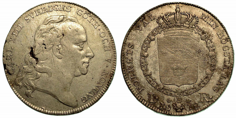 SVEZIA. Karl XIII, 1809-1818. Riksdaler 1812. Busto a d. R/ Stemma coronato. KM#...
