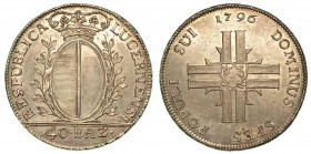SVIZZERA. LUCERNA. 40 Batzen 1796. Stemma coronato. R/ Croce. KM# 93. Arg. g. 29,54. q.FDC. Bellissimo esemplare. Patina di monetiere.