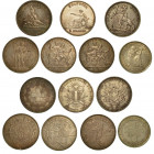 SVIZZERA. Lotto di sette monete. 5 francs Commemorative (Tiri Federali) 1861 - 1863 - 1867 - 1879 - 1883 (x 2 esemplari) - 1939. Conservazioni da BB a...
